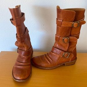 Fiorentini + Baker Light Brown Pebbled Leather 3 Strap Buckle Boots 37 (7)